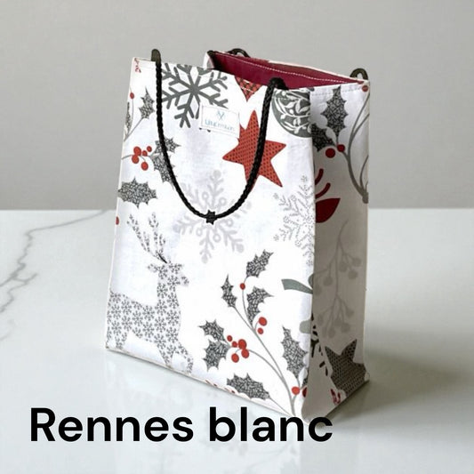 Lot de 3 sacs cadeaux réutilisables en tissu – Collection Rennes de Noël, fait main en France