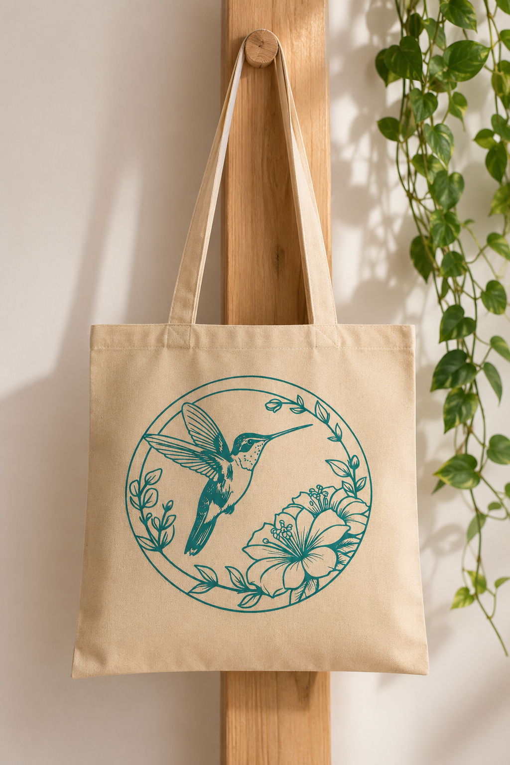 Tote bag colibri turquoise suspendu, LillyCreation