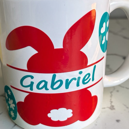 Mug de Pâques personnalisé avec prénom – Lapin violet enfant, fait main en France