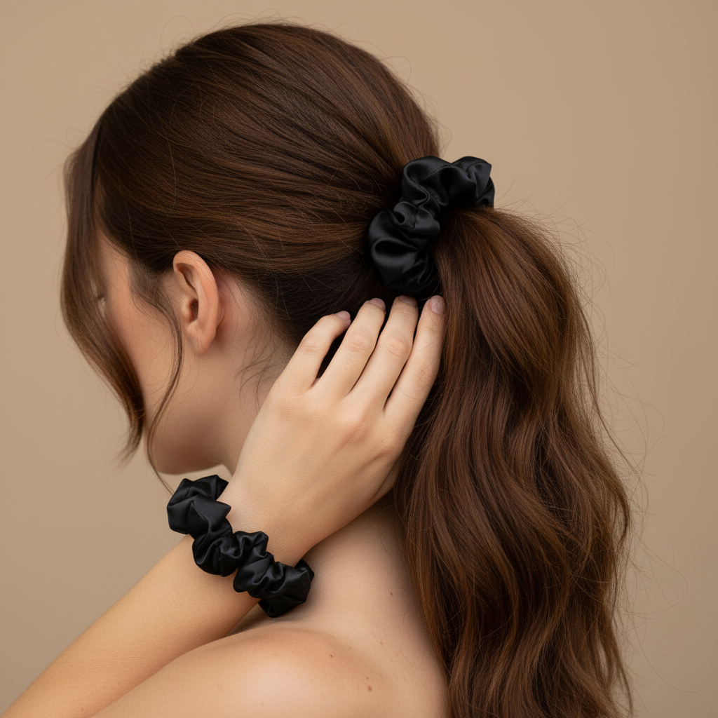 Lot de 3 chouchous en satin de soie faits main –Accessoires cheveux doux élégants