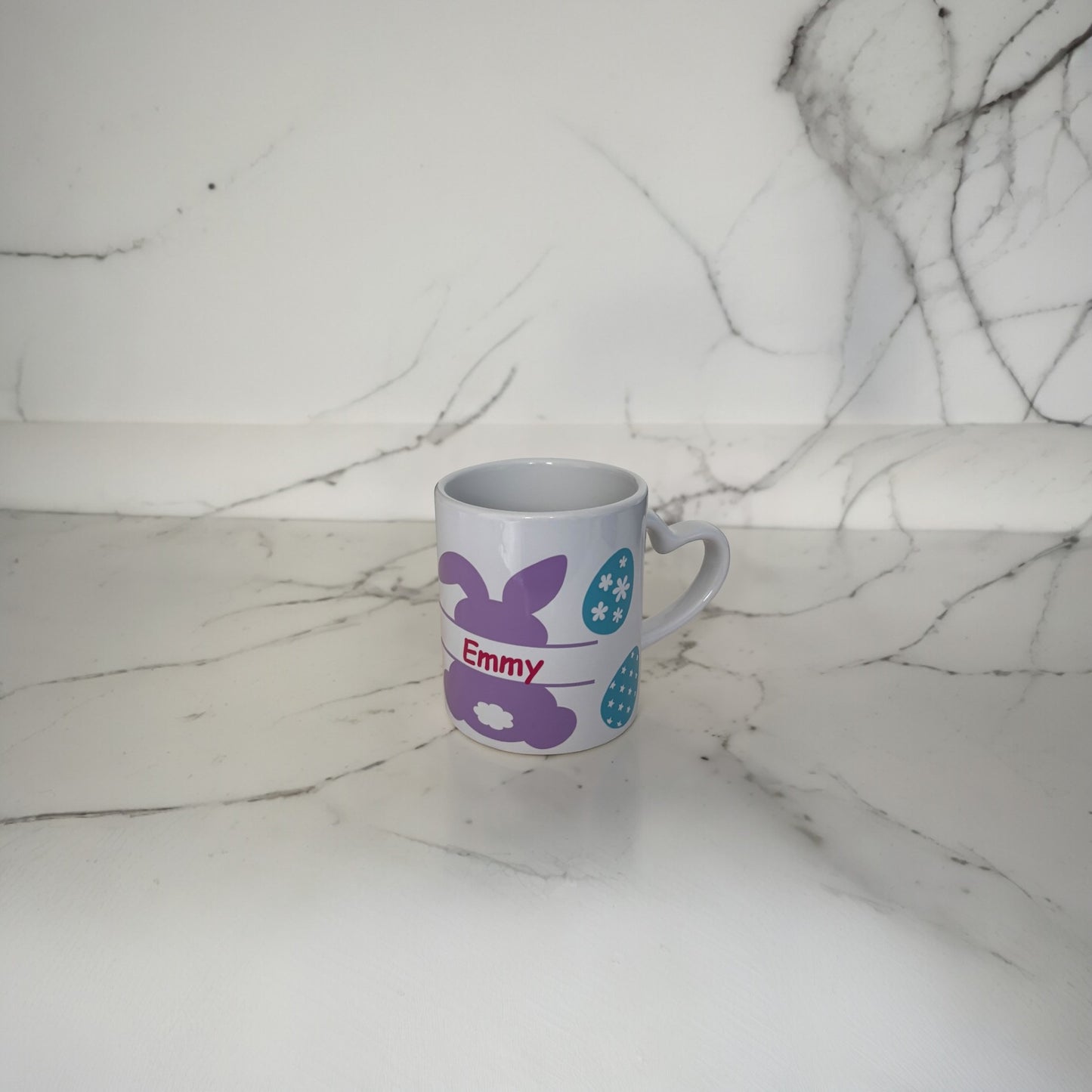 Mug de Pâques personnalisé avec prénom – Lapin violet enfant, fait main en France