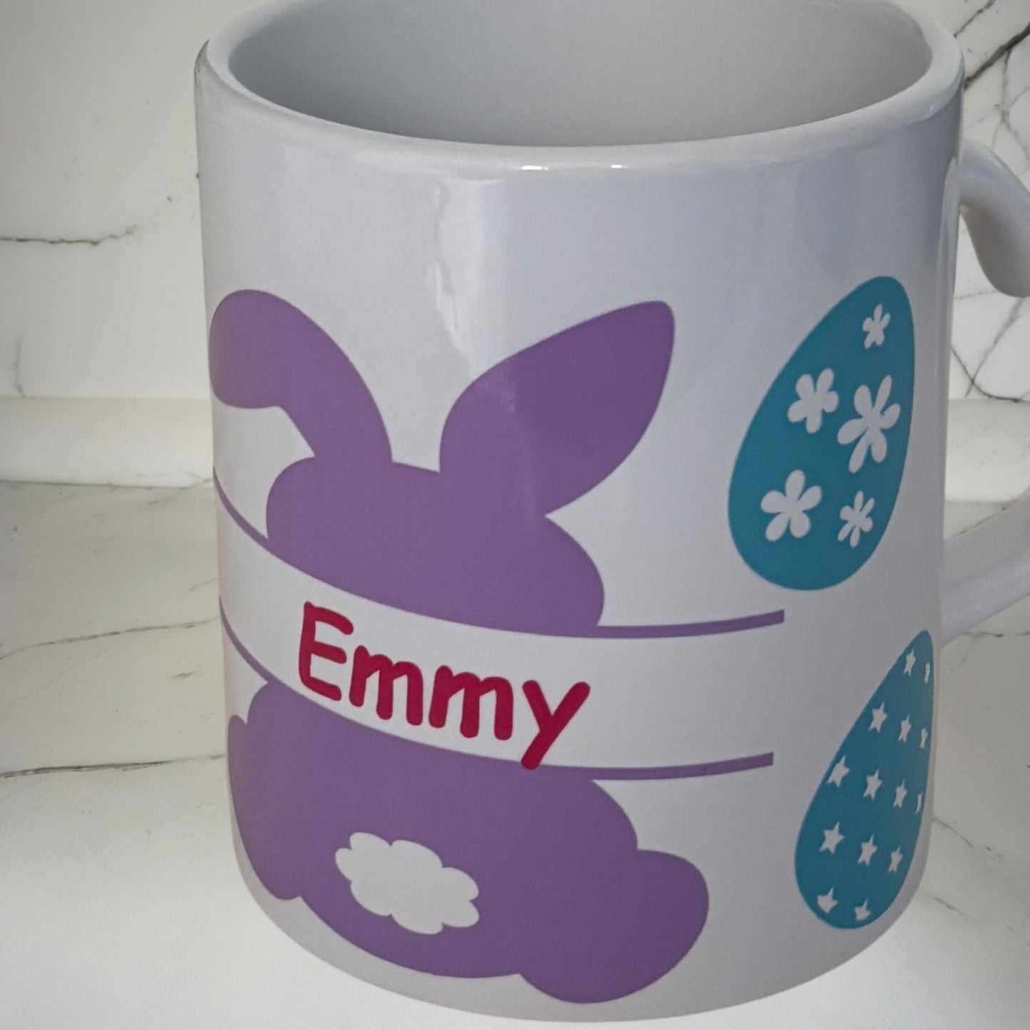 Mug de Pâques personnalisé avec prénom – Lapin violet enfant, fait main en France