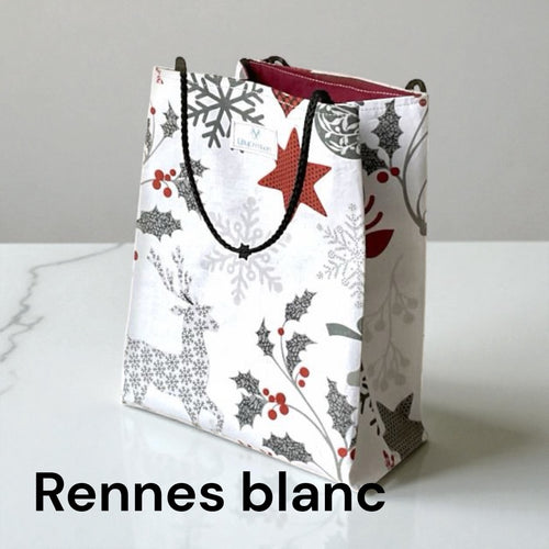 Lot de 3 sacs cadeaux réutilisables en tissu – Collection Rennes de Noël, fait main en France
