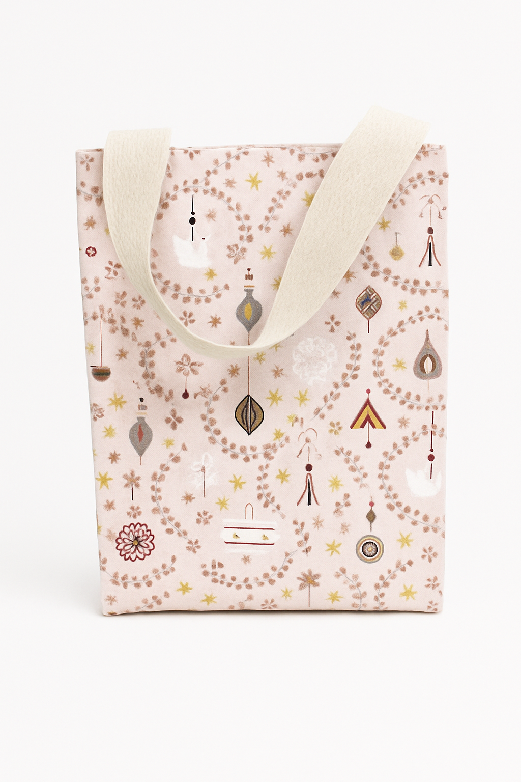 Lot de 3 sacs cadeaux réutilisables en tissu – Art déco bleu, Flocons d’hiver et Rose élégant