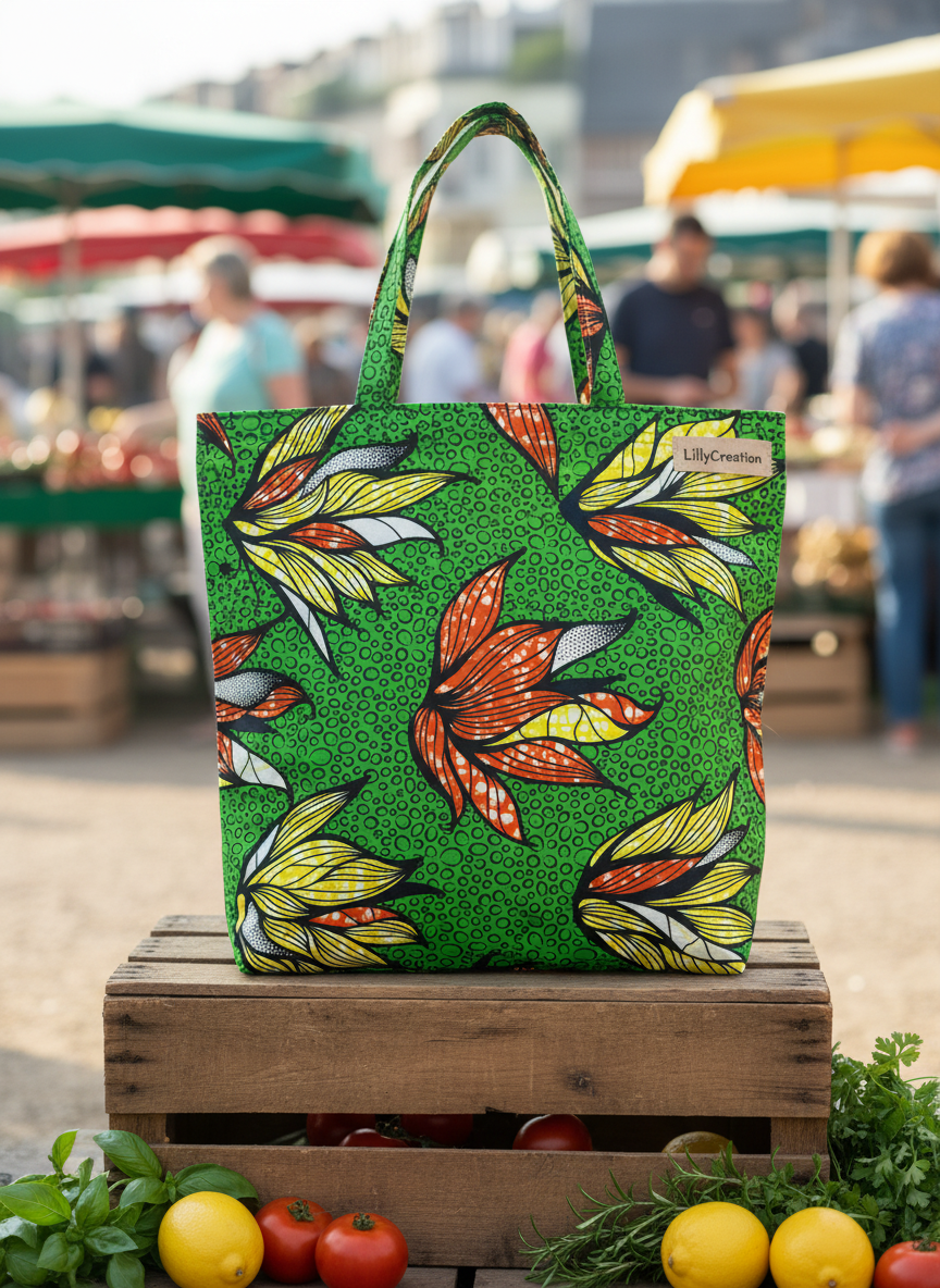 Tote bag en wax artisanal - Création unique fait main - LillyCreation
