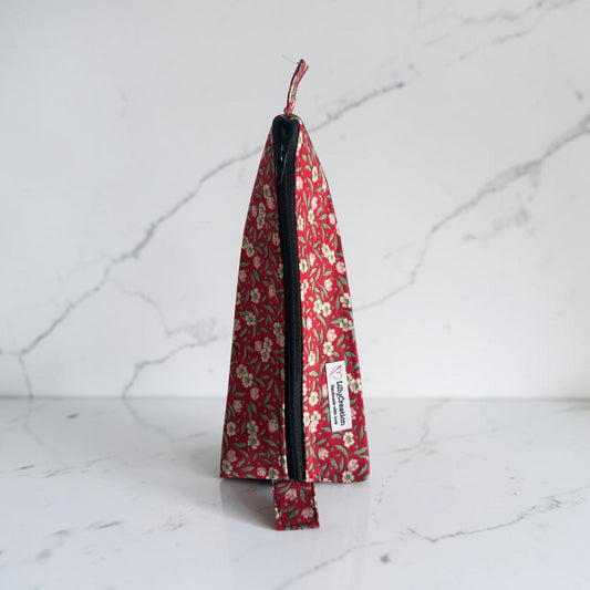 Trousse Berlingot Tissu Fleuri Fait Main | Pochette Triangle Zéro Déchet | Trousse Maquillage Coton | Cadeau Femme Personnalisable