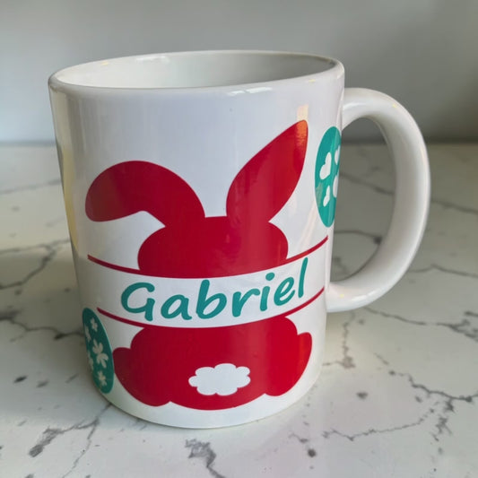 Mug de Pâques personnalisé avec prénom – Lapin violet enfant, fait main en France